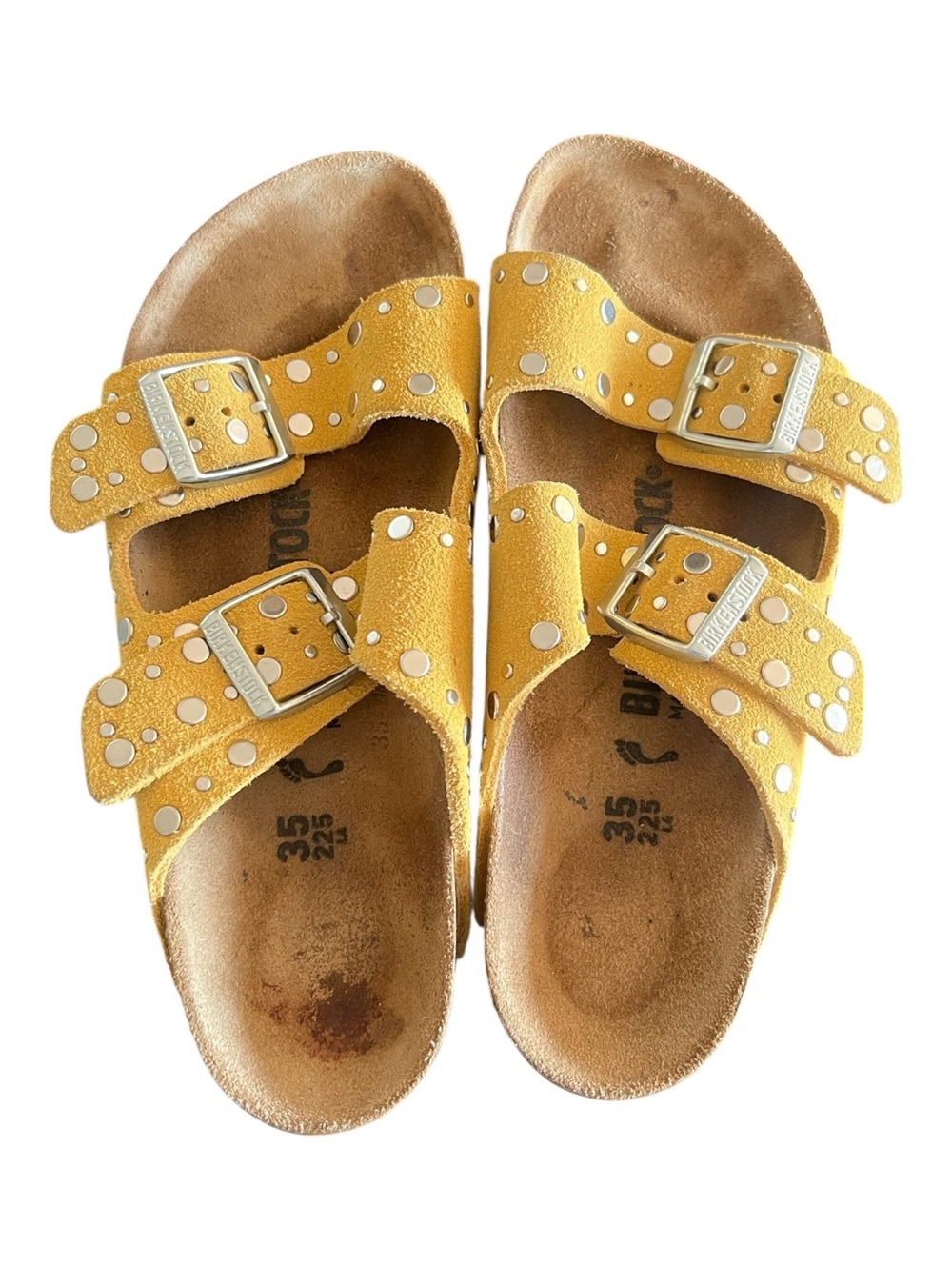 Birkenstock Arizona Rivet Mustard Yellow Studded Double-Strap Sandals Size 4